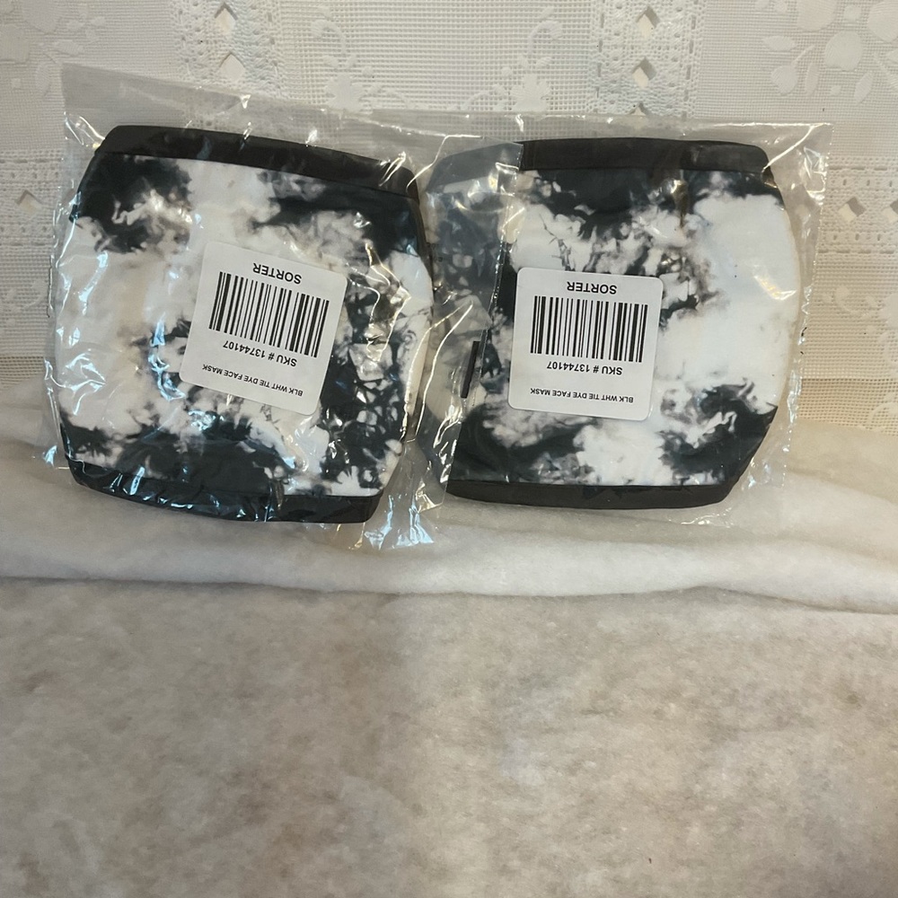 Tie dye black and white reusable face masks x2